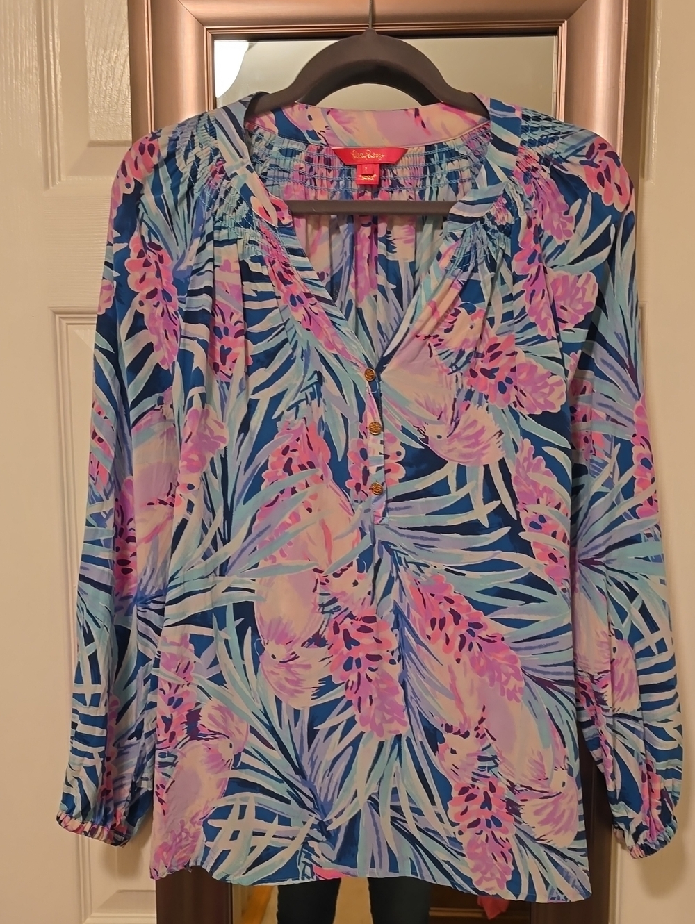 Lilly Pulitzer Pink & Blue Tropical Button-Front Tunic